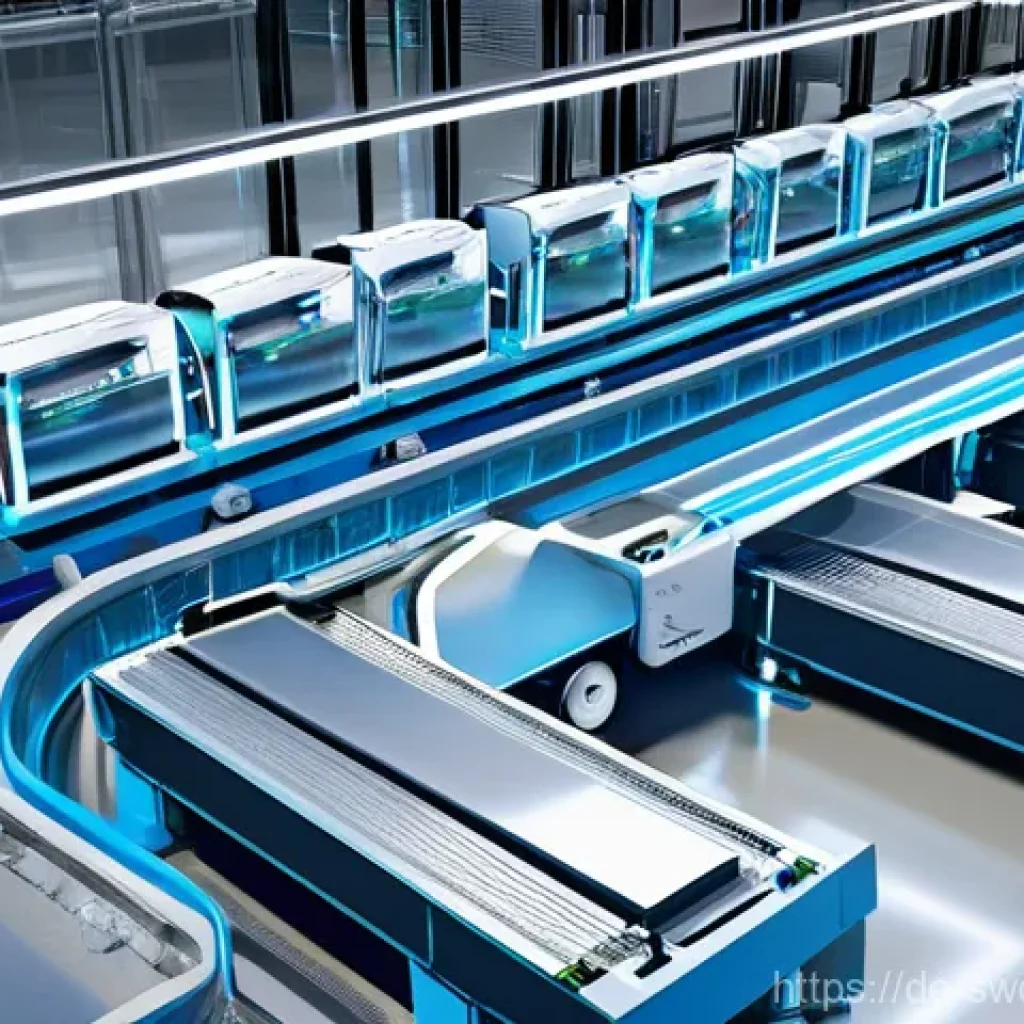 소프트웨어 설계 패턴의 적용 범위와 한계 - **Prompt for Factory Method Pattern:**
"A sophisticated, futuristic automated factory floor, bat...