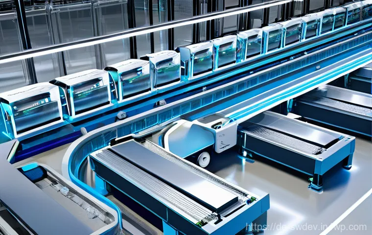 소프트웨어 설계 패턴의 적용 범위와 한계 - **Prompt for Factory Method Pattern:**
"A sophisticated, futuristic automated factory floor, bat...
