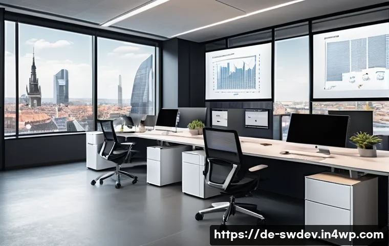 설계 패턴을 활용한 사용자 인증 구현 - A sleek modern office environment showing a diverse team of software developers collaborating on a l...