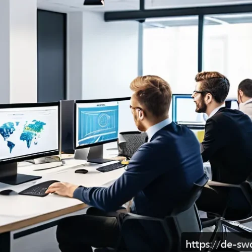 Home 31 소프트웨어 설계 패턴 예제 - A modern software development team collaborating in a bright, spacious German office, with diverse d...